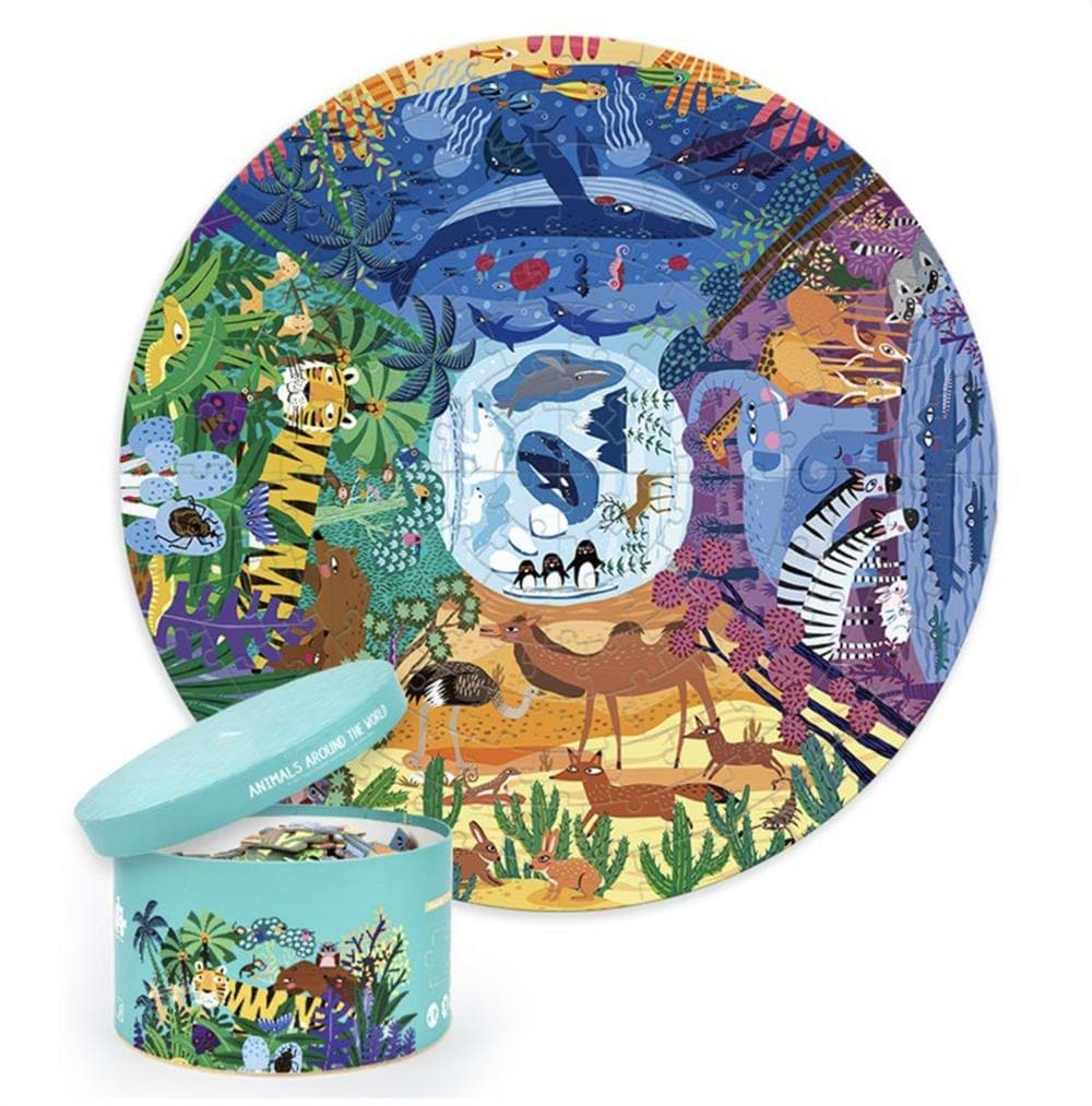 150 Parça Yuvarlak Yapboz Dünyanın Çevresindeki Hayvanlar resmi