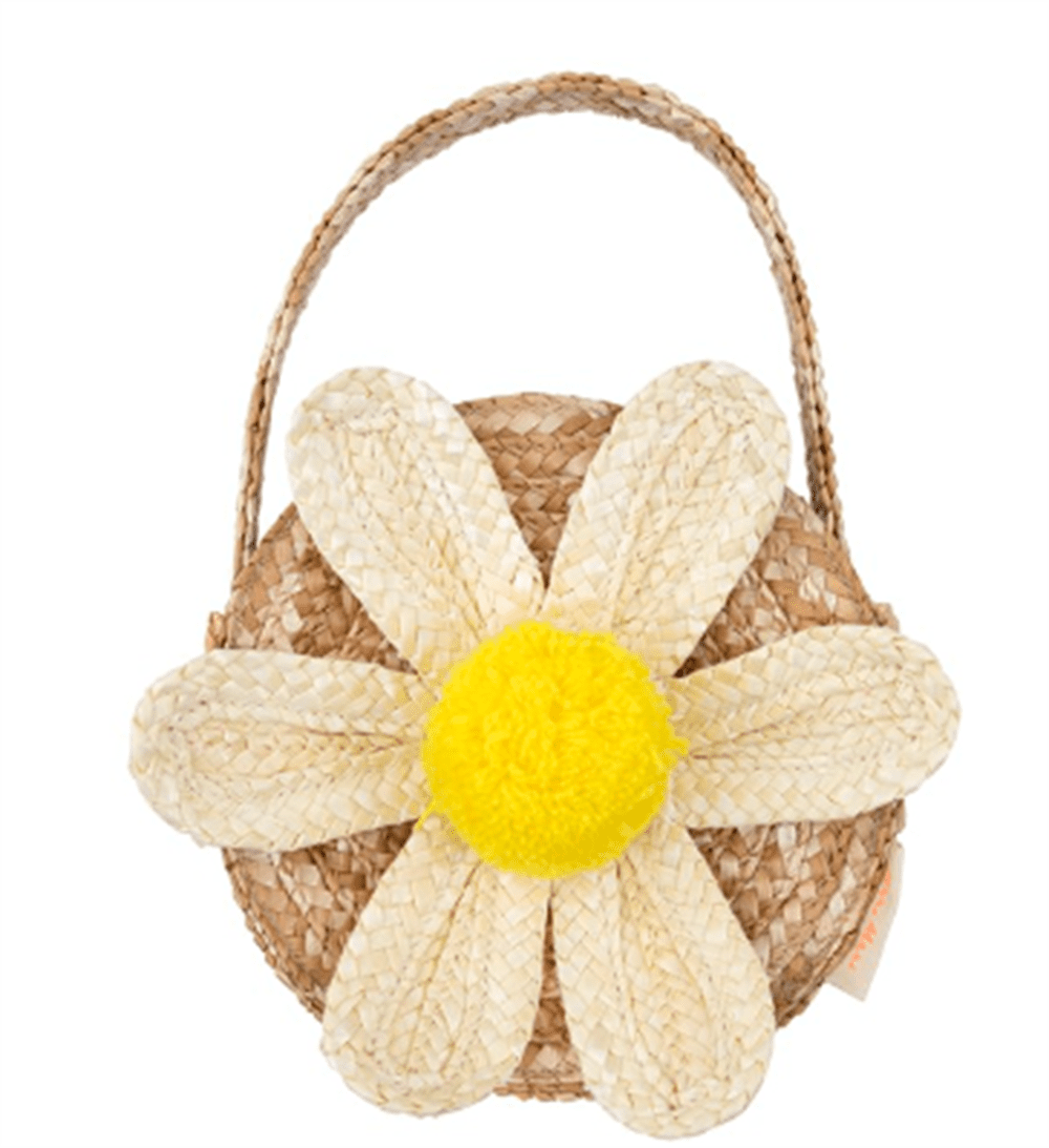 Beyaz Papatyalı Hasır Çanta resmi