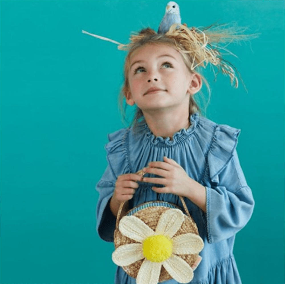 Beyaz Papatyalı Hasır Çanta resmi