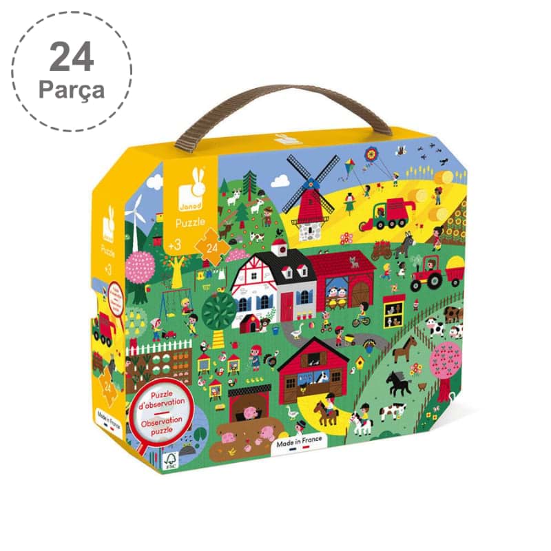 Janod 24 Parça Çantalı Puzzle ve Bulmaca - Çiftlik resmi