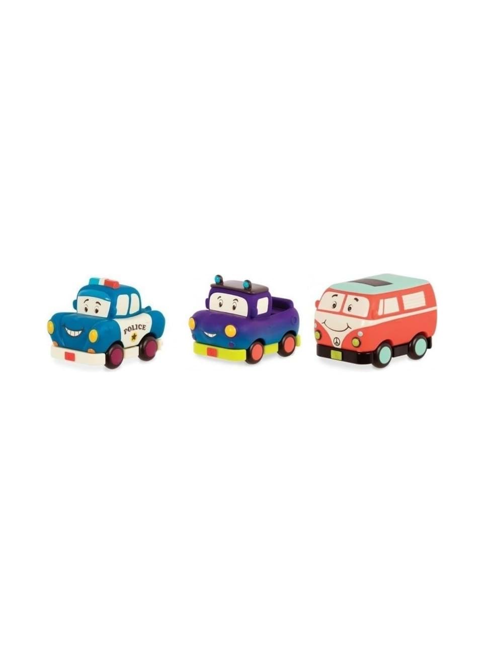 B.Toys 3'lü Mini Çek-Bırak Araba Seti - Polis/Retro Van/Jeep resmi