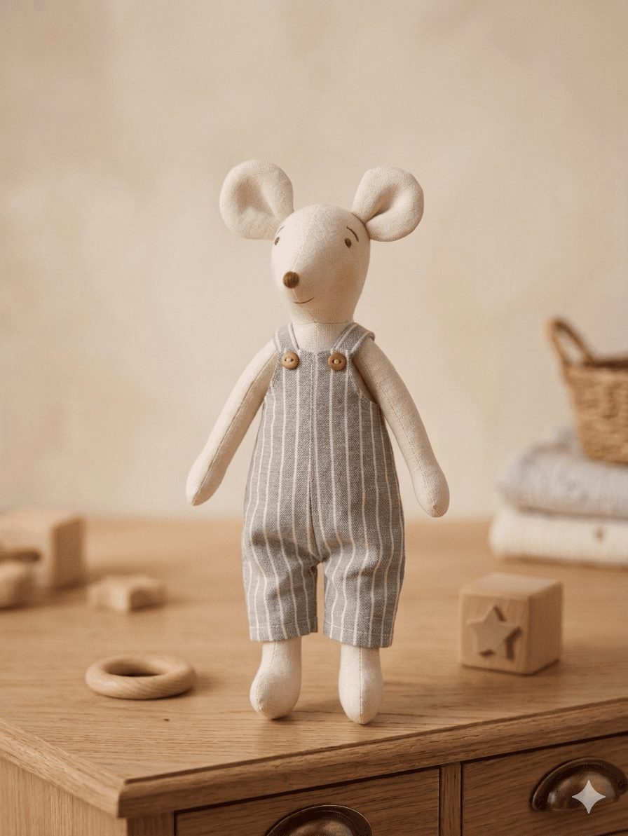 Küçük Boy 38 cm Beyaz Gri Çizgili Tulum resmi